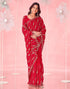 Vasthrlay Embroidery Scalloped Unstitched Red Saree
