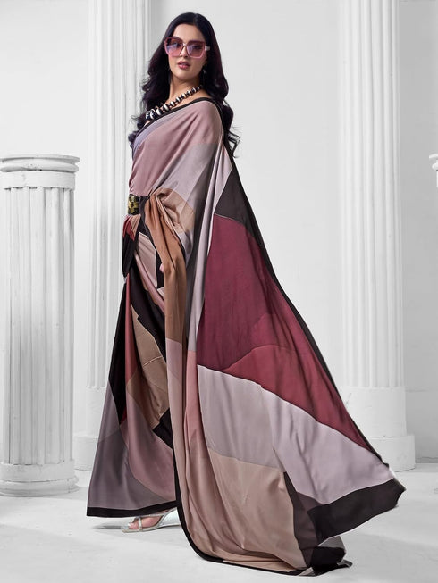 Vasthrlay Abstract Printed Multicolor Saree With Unstitched Blouse Piece