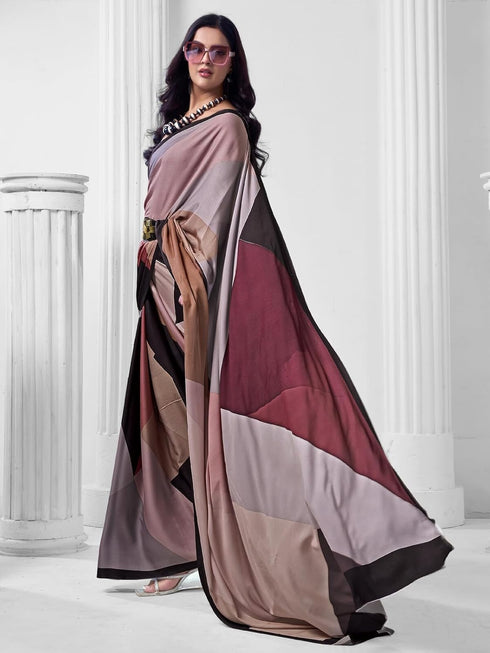Vasthrlay Abstract Printed Unstitched Multicolor Saree