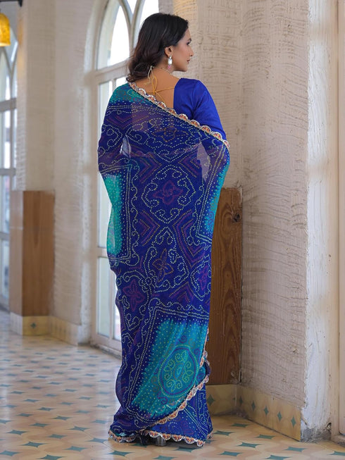 Vasthrlay Georgette Bandhani Green Saree