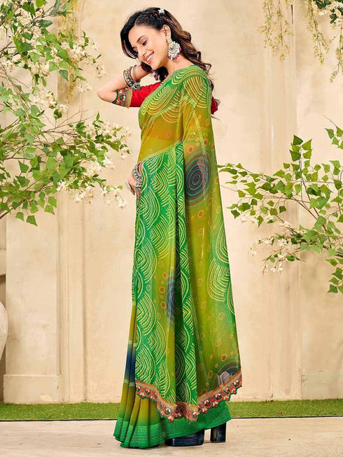 Vasthrlay Georgette Bandhani Unstitched Pink Saree