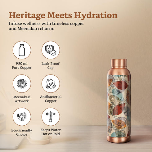Copper Leak-Proof Meenakari Bottles | 950 ml
