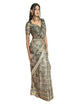 Vasthrlay Greyscale Abstract Floral Polyester Saree With Zari Border And Ruched Unstitched Blouse Piece