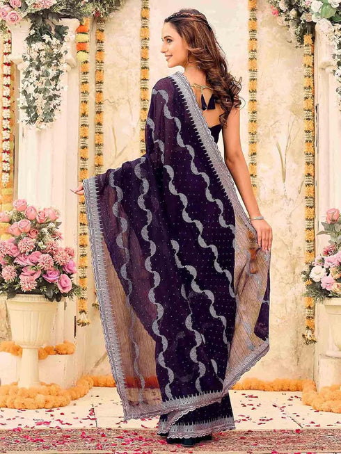 Vasthrlay Scalloped Embroidery Mustard Mustard Yellow Saree
