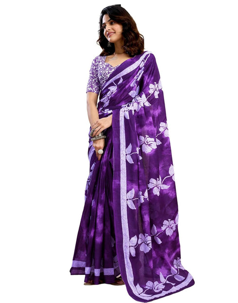 Vasthrlay Womens Printed Unstitched Dark Green Saree