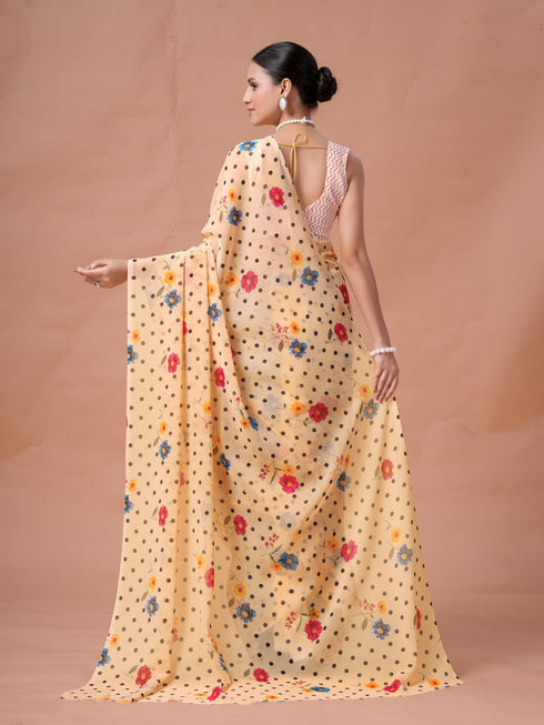 Vasthrlay White Floral Unstitched Saree