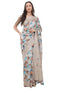 Vasthrlay Beige1 Floral Semi Sheer Chanderi Saree With Champagne Gold Zari Pallu And Unstitched Blouse Piece