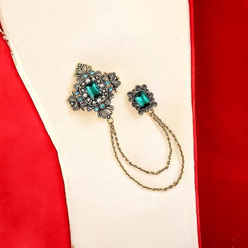 Mahi Victorian Style Artificial Pearl | Crystal Sherwani Brooch Pin
