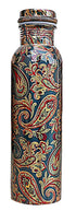 Copper Water Bottle, 1000ml, Set of 1, Green Print