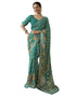 Vasthrlay Georgette Bandhani Teal Green Saree With Unstitched Blouse Piece