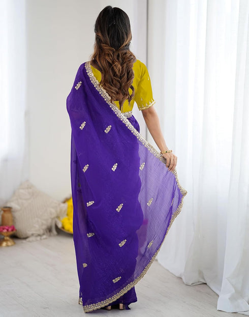Vasthrlay Scalloped Embroidery Unstitched Dark Green Saree