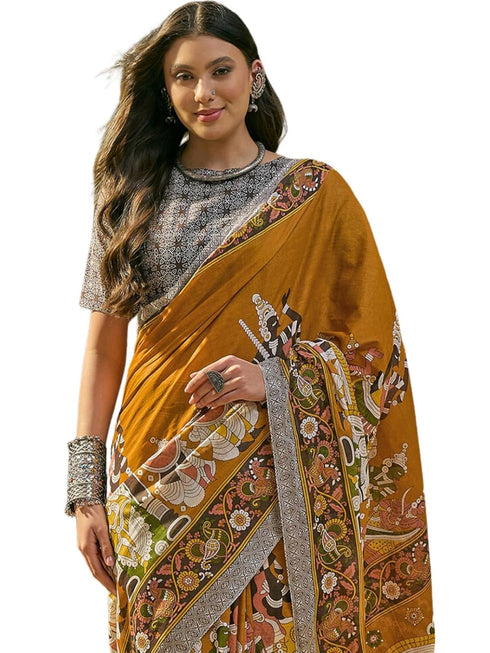 Vasthrlay Printed Yellow Saree