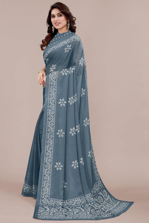 Vasthrlay Fashion Chiffon Printed Parrot Ethnic Wear