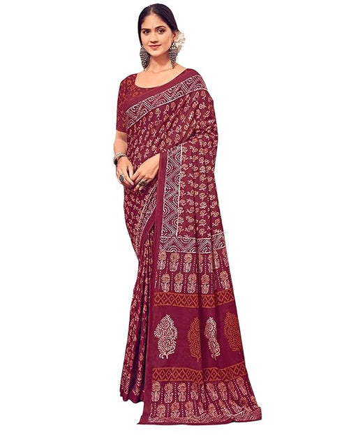 Siril Women'S Printed Cotton Saree With Unstitched Blouse Piece