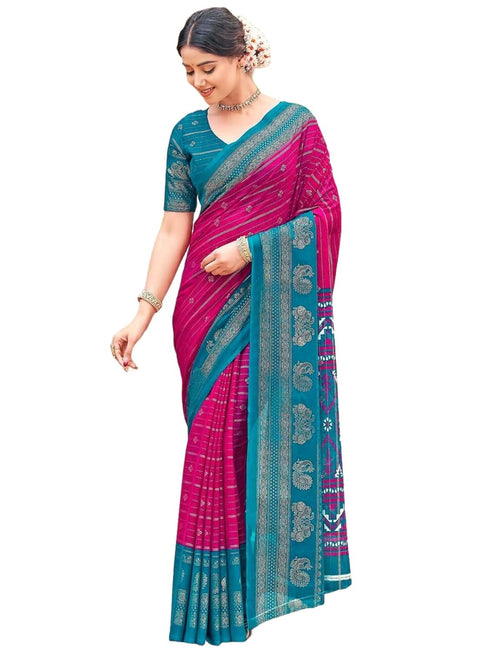 Vasthrlay Georgette Printed Unstitched Rani Pink Saree