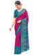 Vasthrlay Georgette Printed Rani Pink Saree With Teal Blue Unstitched Blouse Piece