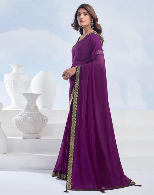 Vasthrlay Georgette Boarder Unstitched Red Saree