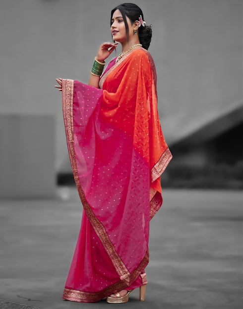 Vasthrlay Georgette Printed Unstitched Red Saree