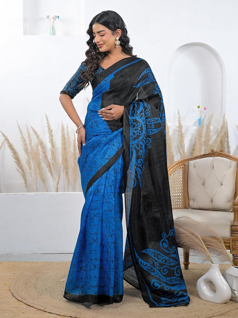Vasthrlay Printed Tassels Unstitched Khaki Saree