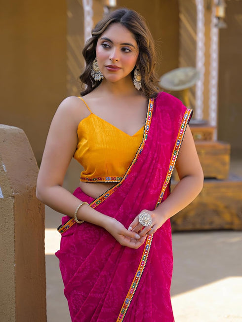 Vasthrlay Georgette Bandhani Orange Saree