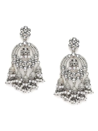 Zaveri Pearls Antique Silver Tone Kundan & Austrian Diamonds Jhumki