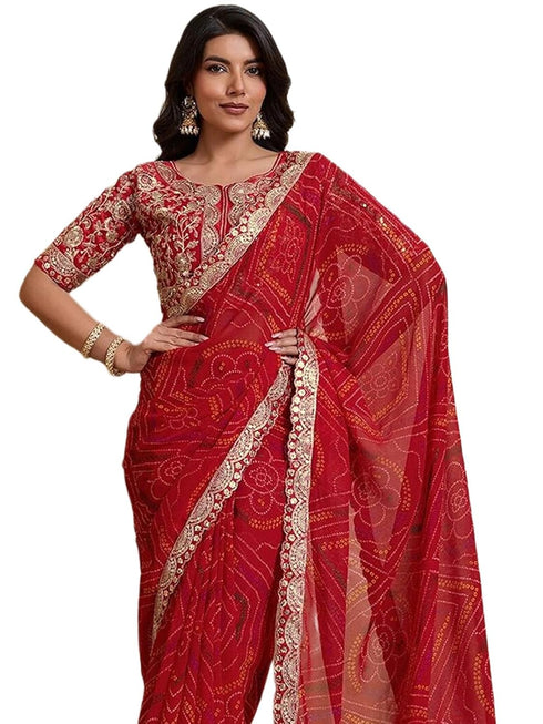 Vasthrlay Georgette Embroidery Unstitched Red Saree
