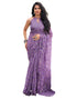 Vasthrlay Georgette Embroidery Light Purple Saree With Dusty Lavender Unstitched Blouse Piece