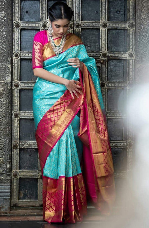 Vasthrlay Blue Kanjivaram Saree