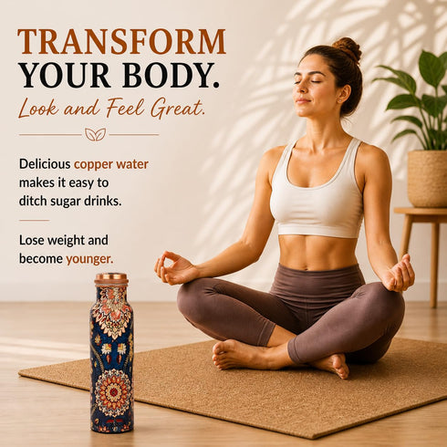 Pure Copper Floral Patterns Water Bottle 1000ml