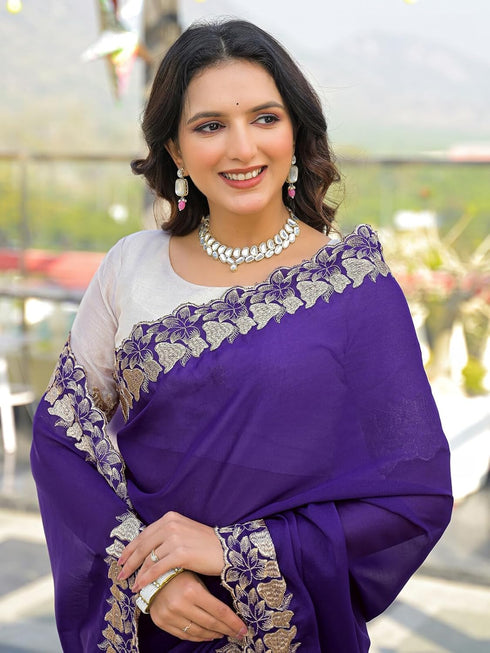 Vasthrlay Georgette Embroidery Rani Saree
