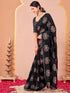 Vasthrlay Vichitra Printed Black Saree With Unstitched Blouse Piece