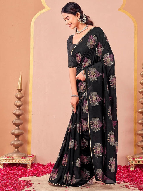 Vasthrlay Vichitra Printed Unstitched Maroon Saree