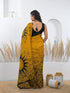 Vasthrlay Printed Tassels Yellow Saree With Black Unstitched Blouse Piece