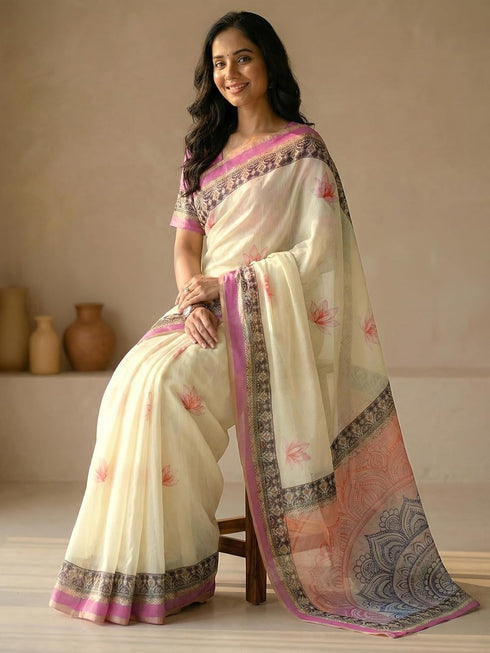 Vasthrlay Printed Peach1 Saree
