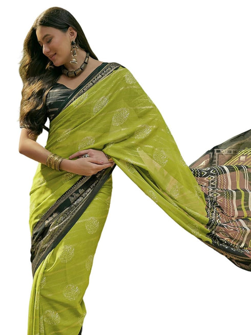 Vasthrlay Georgette Printed Unstitched Rani Pink Saree