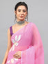 Vasthrlay Pink Linen Floral Printed Saree With Solid Unstitched Linen Blouse Piece
