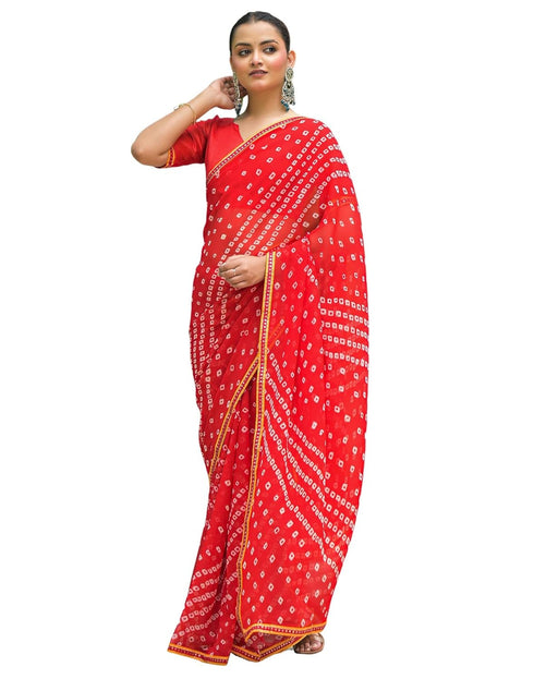 Vasthrlay Georgette Bandhani Unstitched Green Saree