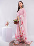 Vasthrlay Pink1 Women'S Chevron Printed Linen Saree With Unstitched Blouse