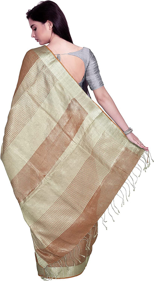 Vasthrlay Attractive Handloom Bhagalpuri Metallic Silver Green