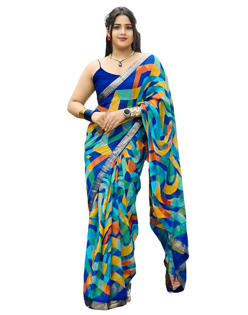 Vasthrlay Chiffon Printed Unstitched Pink Saree