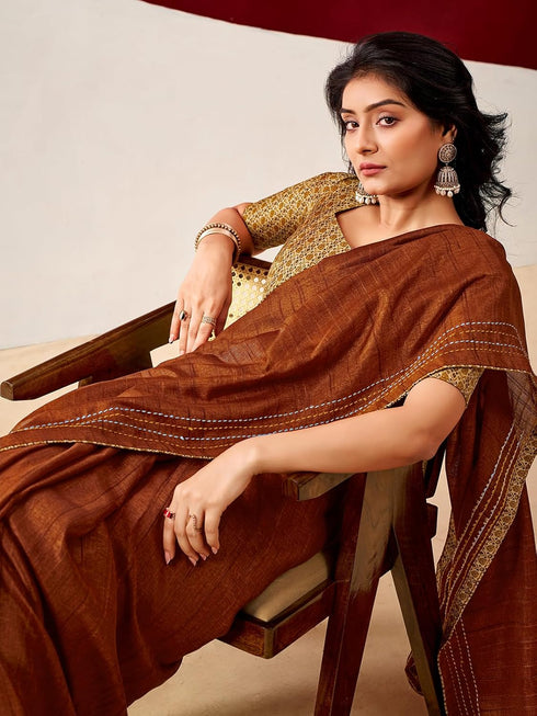 Vasthrlay Embroidery Peach Saree