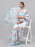 Vasthrlay Blue1 Floral Printed Organza Saree With Unstitched Blouse