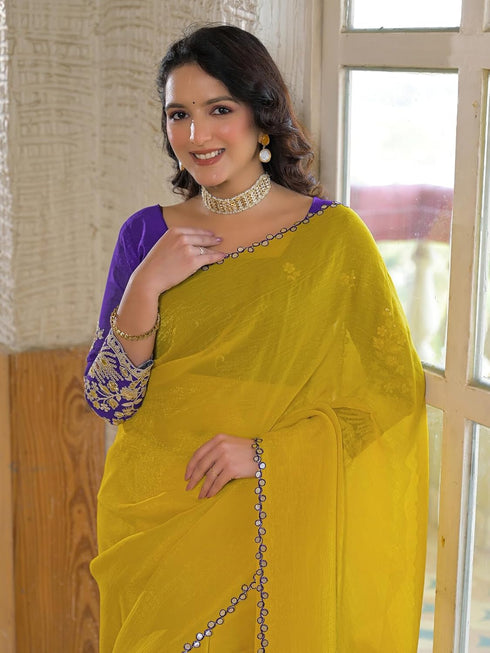 Vasthrlay Georgette Embroidery Peach Saree