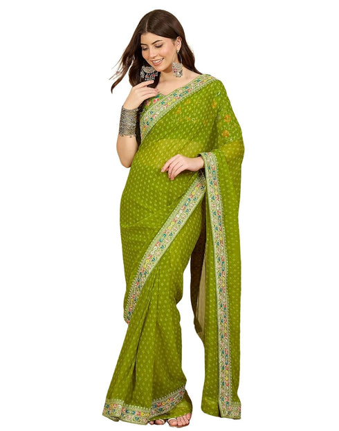 Vasthrlay Printed Georgette Unstitched Green Saree