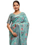 Vasthrlay Womens Printed Turquoise Saree With Unstitched Blouse Piece