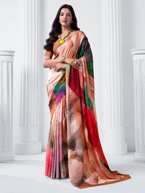 Vasthrlay Abstract Printed Beige Saree