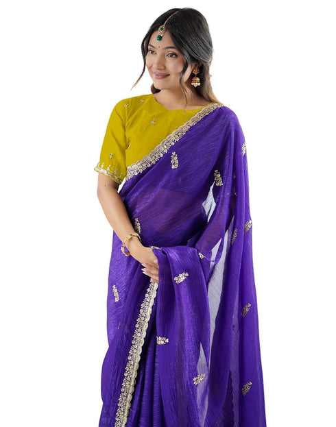 Vasthrlay Scalloped Embroidery Unstitched Dark Green Saree
