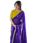 Vasthrlay Scalloped Embroidery Purple Saree With Parrot Green Unstitched Blouse Piece