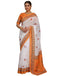 Vasthrlay Womens Printed White | Light Orange Saree With Unstitched Blouse Piece