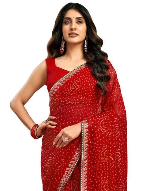 Vasthrlay Georgette Traditional Unstitched Dark Green Saree